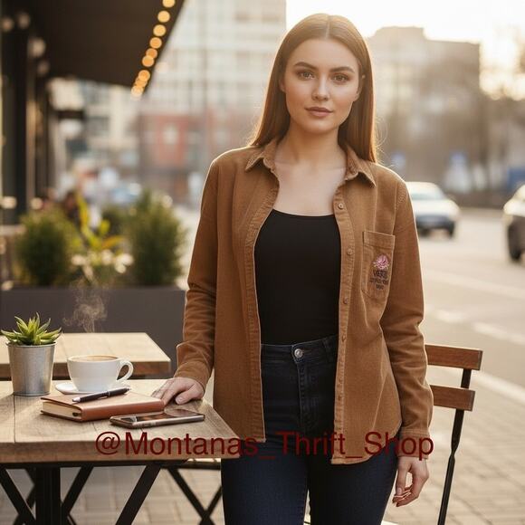 VANS Womens medium Overtime embroidered red Rose Corduroy Button Up Shirt - Picture 1 of 5